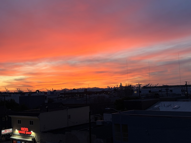 Oakland dusk, port cranes